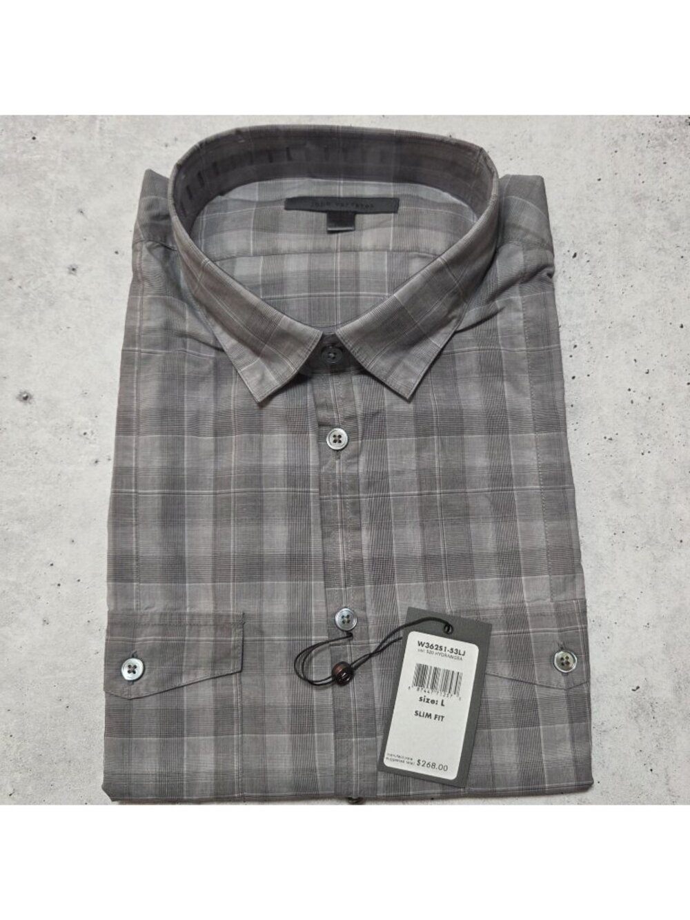 NWT John Varvatos Collection Shirt Large Glen Plaid 100% Cotton $268 Slim Fit
